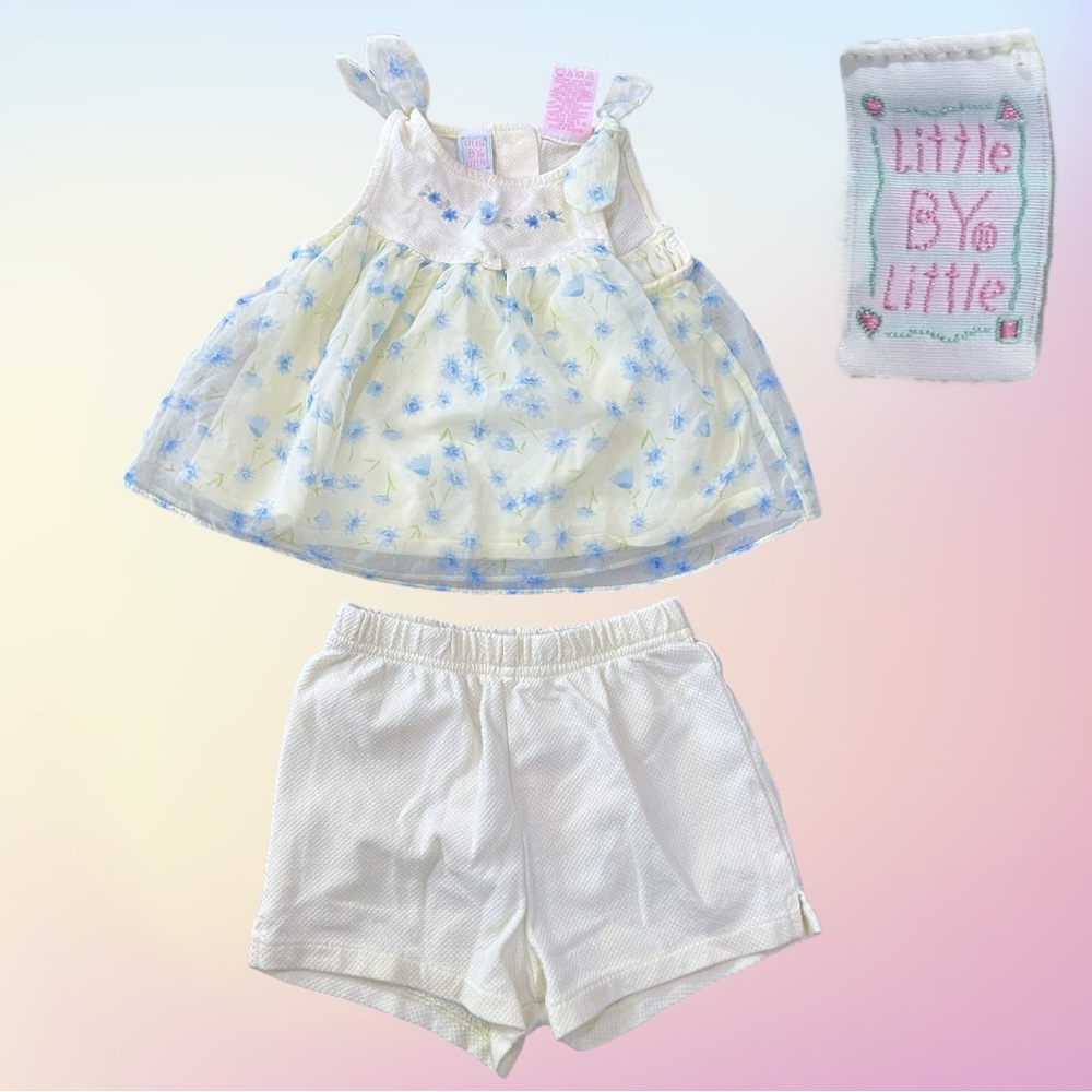 Y2K Little By Little 2 Piece Yellow w/ blue flowers Dres & Shorts Sz 18 months